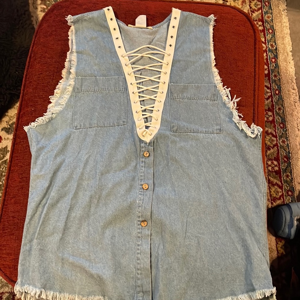 Better Be lace up sleeveless denim tunic